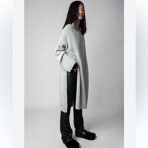 ZADIG & VOLTAIRE Selena Oversized Grey Knit Sweater Dress Side Slits Size XS/S